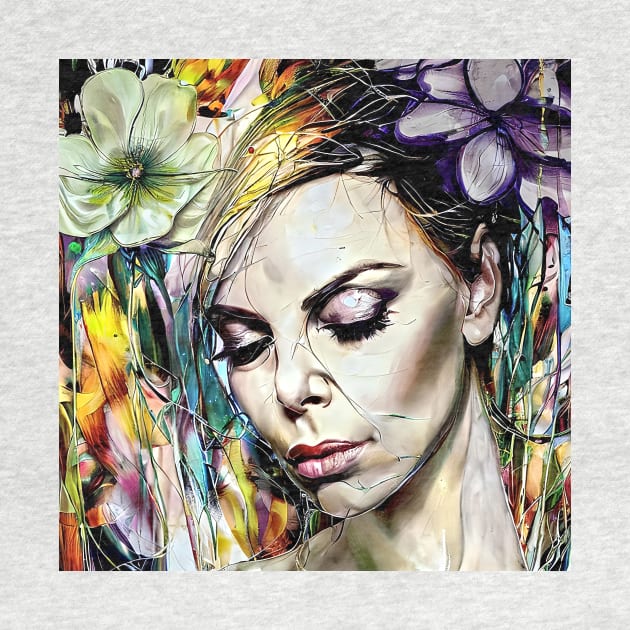 Face of Charlize with flowers by bogfl